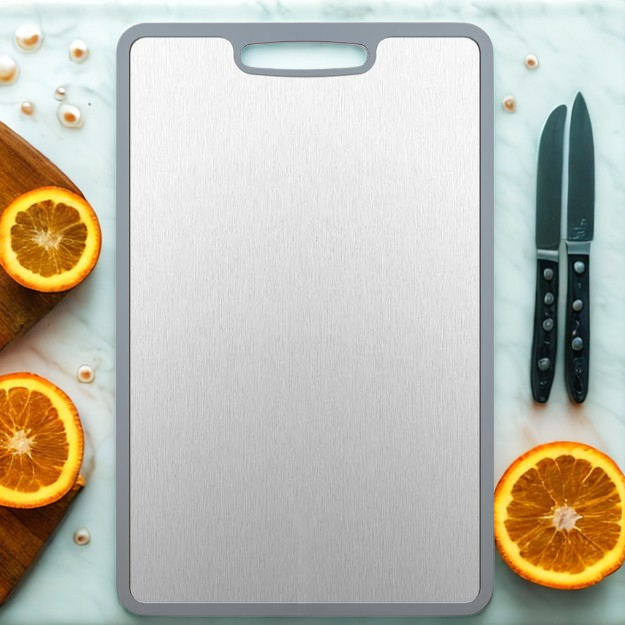 SENCHEF™ 100% Titanium Cutting Board with Upgraded Silicone Safety Edge - Antibacterial, Plastic Free & Won't Dull Knives!
