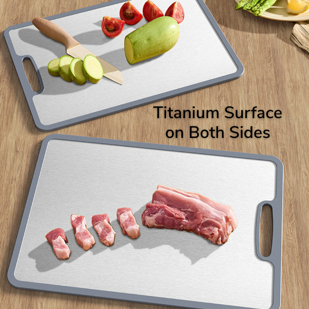 SENCHEF™ 100% Titanium Cutting Board with Upgraded Silicone Safety Edge - Antibacterial, Plastic Free & Won't Dull Knives!
