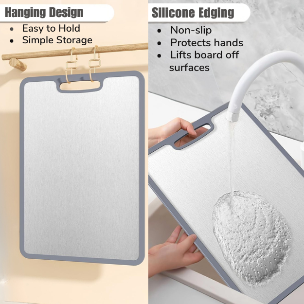SENCHEF™ 100% Titanium Cutting Board with Upgraded Silicone Safety Edge - Antibacterial, Plastic Free & Won't Dull Knives!